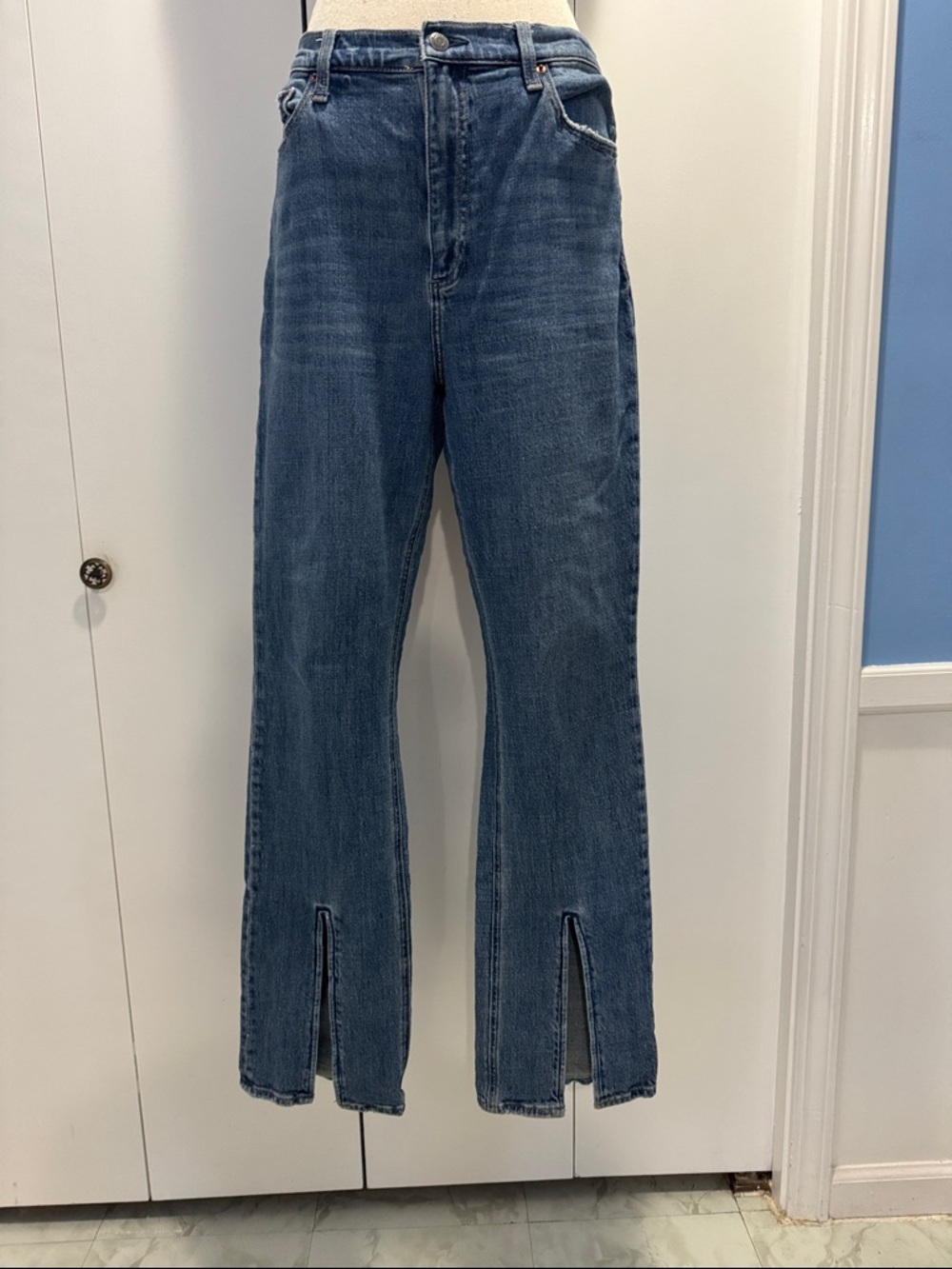 Pistola Classic Blue High-Rise Straight Leg Jeans with Front Slits